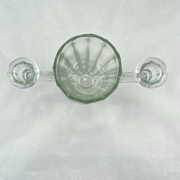 Vintage Jeannette Two Light Candle Holders Art Deco Vase Clear Glass - Picture 5 of 10